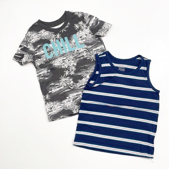 OshKosh B'gosh Chill dinosaur print t-shirt + Carter's striped baby boy tank top - Picture 1 of 4
